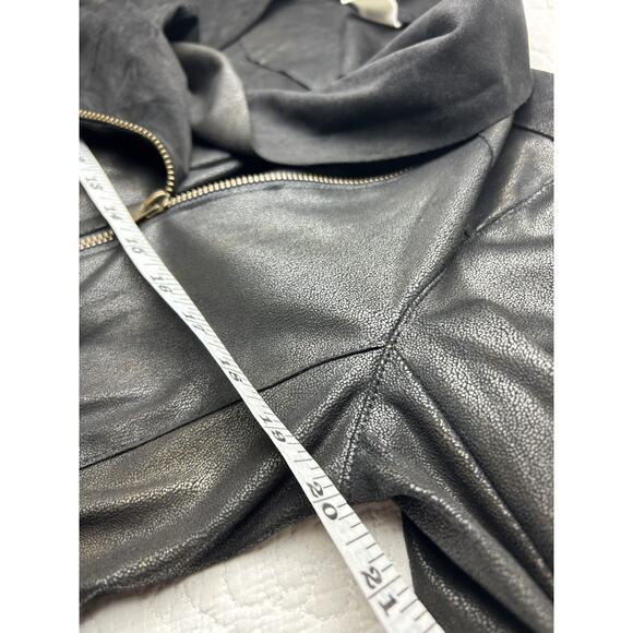 Anthro Mote Faux Leather Jacket Size Large Black Gold Asymmetric Zip Lightweight - Picture 4 of 6